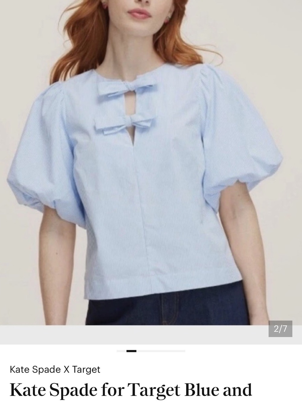 kate spade light blue puff sleeve bow-front blouse